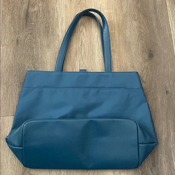 Agnes B Voyage Tote Bag Turquoise Blue Nylon Leather Bag Agnès B. France - Picture 4 of 11